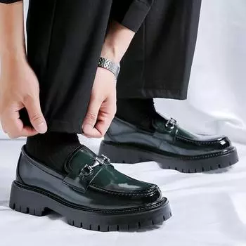 Мужские повседневные кожаные туфли на толстой подошве для офиса, отдыха, бизнеса, мужская брендовая официальная обувь, свадебные туфли-лоферы без застежек 38 чёрный