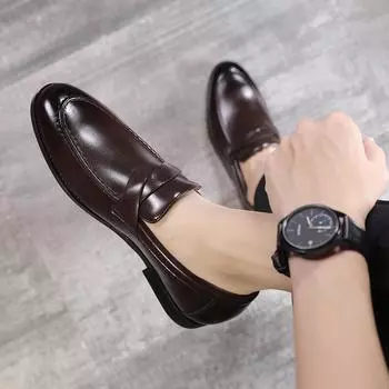 Men s thick-soled new 2025 casual Korean version trendy youth small leather shoes one pedal men s leather shoes 37 чёрный