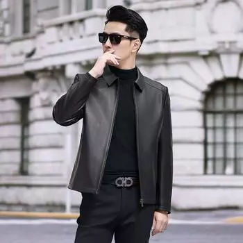 Мужское тонкое пальто в деловом стиле из козьей кожи, куртка с лацканами, кожаная куртка из натуральной кожи, тонкая мотоциклетная кожа, новинка на весну и осень L