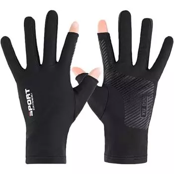 Men s Thin Ice Silk Fishing Half Finger Takeaway Non Slip Gloves Men Non Slip Ice Silk Dew two fingers-black 1 pair