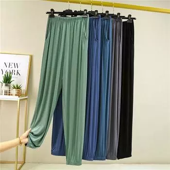 Men s Thin Modal Leggings Loose Sports Pants Summer Lantern Pants Plus Size Sleeping Pants 4XL чёрный