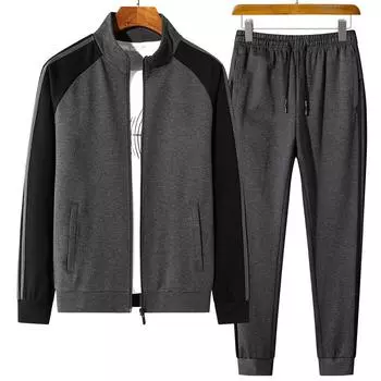 Мужской свободный костюм из хлопка с тремя полосками Tencel для отдыха на весну и осень с длинным рукавом XL чёрный