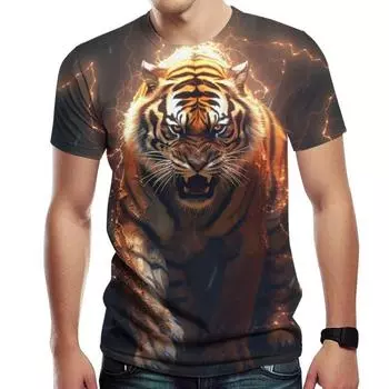 Men s Tiger Pattern T-shirt Printed Custom T-shirt for Summer Leisure Comfort Shirt S