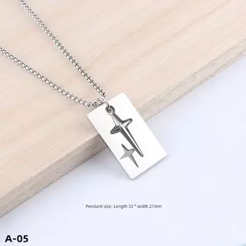 Men s Titanium Steel Necklace Accessible Luxury Cross Pendant Cute Kitten Couple Pendant Guitar Sweater Chain Female Neck Accessories A- 05 cross tag with 60cm titanium steel chain