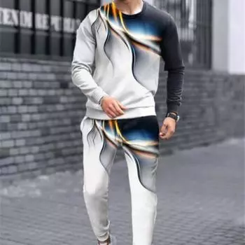 Мужские спортивные костюмы, модная футболка с длинным рукавом и брюки, осенний повседневный комплект из 2 предметов для бега, свободная мужская одежда XXL