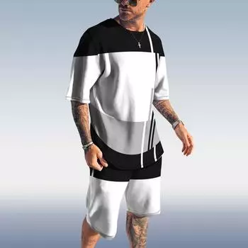 Мужской модный повседневный пляжный стиль с текстурированным цифровым принтом и короткими рукавами S