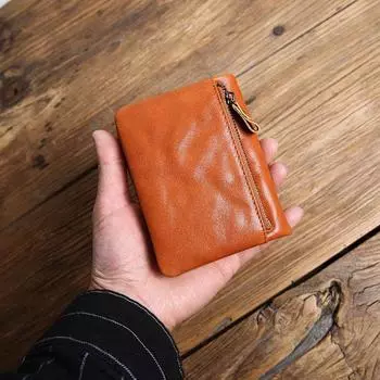 Men s Trendy Hand-Made Old First Layer Leather Ticket Holder Wallet Brown