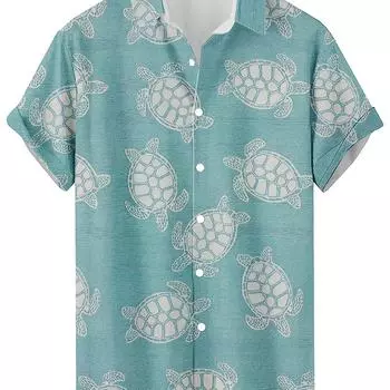 Мужская повседневная рубашка с принтом черепахи M