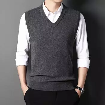 Men s V-neck Vest with Thick Vest In Autumn and Winter Men s Vest Sweater In Middle-aged Business. M