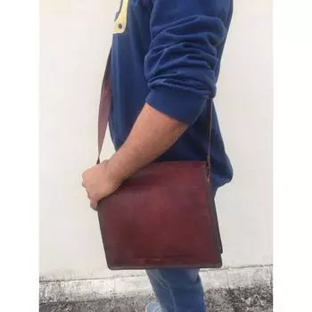 Men s (Vintage) Brown Leather Full Flap Messenger Laptop Satchel Shoulder Bag 9 x 7 x 3 in