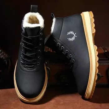 Men s Warm Velvet Winter Snow Boots - Mid-Cut British Style High-Top Boots, Korean Trendy Design. 42