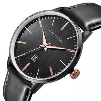 Мужские часы с японским механизмом, календарем, водонепроницаемые, с кожаным ремешком