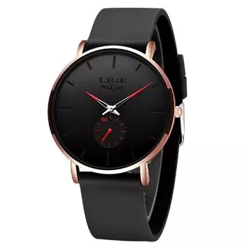 Men s Watch, Thin Business Watch, Simple Deemount Select, Japanese Quartz Movement, High Hardness Mineral Glass Specification (Black-Red)