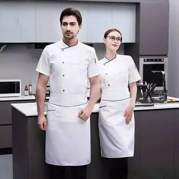 Men s Western Catering Restaurant Kitchen Chef s Uniform Elastic High-end Hotel Chief Chef s Overalls Short-sleeved M белый