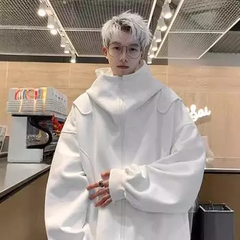 Men s White Cardigan Sweatshirt, 2024 Spring/Autumn, High-End American-Style Loose Hoodie Jacket 3XL белый