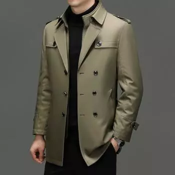 Men s Windbreaker Cotton Coat Mid-length Dad Wear Autumn and Winter Thickened Coat Casual Business Middle-aged Lapel Warm Cotton Coat 170