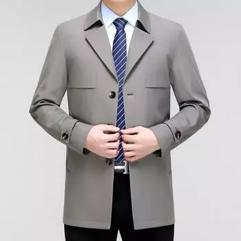 Мужская ветровка средней длины, куртка для весны и осени, деловая, повседневная, для мужчин среднего возраста, с простым воротником, против морщин, тонкая куртка 170