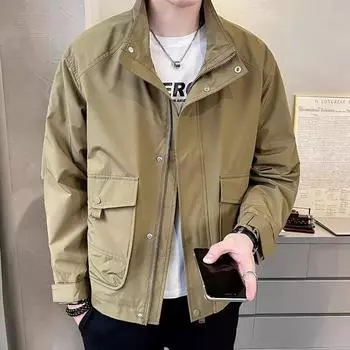 Men s Windproof and Rainproof Jacket Spring Work Jacket Casual Youth Men s Stand Collar Hoodless Clothes M