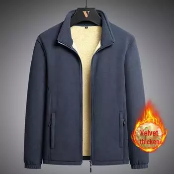 Men s Windproof Fleece Sports Jacket: Autumn Plus Velvet, Polar Fleece Liner M темно-синий