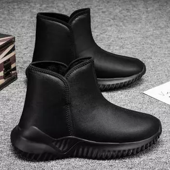 Men s Winter Boot Leather Water Proof Warm Shoe for Men Anti-slip Soft and Comfortable Wear-resistant Trendy All-match Mens Boot 38 чёрный