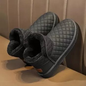 Мужские зимние ботинки до щиколотки на плоской подошве, удобная эластичная обувь для снега, плюс бархат, сохраняющий тепло, высокий верх, популярная модель 39 чёрный