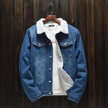 Men s Winter Casual Retro Long Sleeve Turn-down Collar Denim Jacket Coat L