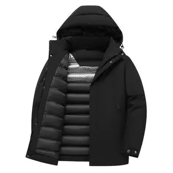 Men s Winter Coat Windproof Warm Clothing Hooded Casual Thick Down Jacket S темно-синий