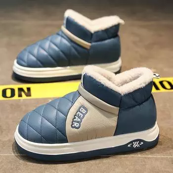 Мужские зимние хлопковые тапочки с бархатной подкладкой для ношения в помещении. Теплая нескользящая хлопковая обувь для верхней одежды. Устойчива к холоду. Мягкая подошва. 40-41 синий