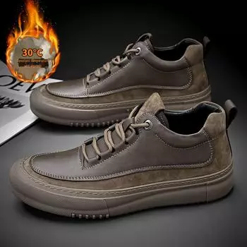 Men s Winter Fashion Low-Top Leather Martin Shoes - Casual, Lace-Up, Plus Velvet Warm. 40 чёрный