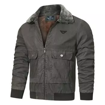 Men s Winter Fleece Lapel Jacket Fur Integrated Jacket Men s Loose Men s Clothing XL серый