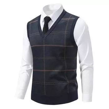 Men s Winter Fleece-Lined Plaid Vest, Pullover, Loose-Fitting Men s Sleeveless Sweater Vest L темно-зеленого