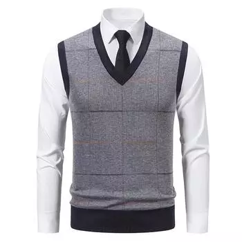 Men s Winter Fleece-Lined Plaid Vest, Pullover, Loose-Fitting Men s Sleeveless Sweater Vest L
