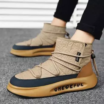 Men s Winter High Top Snow Boots High Quality Fashion Casual Microfiber Leather Lace Up Shoes Sapatos Masculinos Size39-44 39 хаки