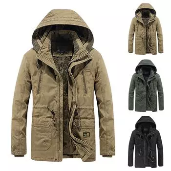 Мужская зимняя ветрозащитная однотонная мягкая куртка с капюшоном и длинными рукавами XXL