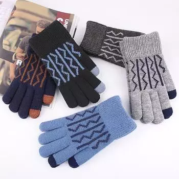 Men s Winter Knitted Touchscreen Gloves - Warm, Velvet-Lined Cold Protection One Size