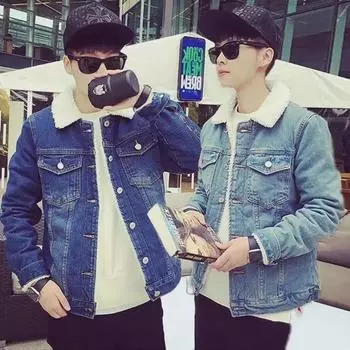 Men s Winter Lamb Wool Denim Jacket - Trendy, Thick, and Loose-Fit for Teens and Couples in Hong Kong Style. XL светло-синий