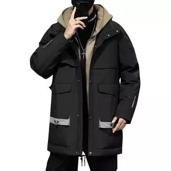 Мужской зимний отдых, средний и длинный свободный большой пуховик XXXXL чёрный