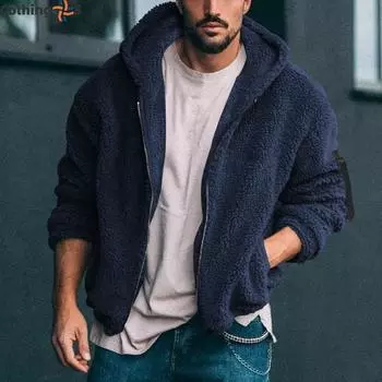 Мужская зимняя новая двухсторонняя флисовая арктическая теплая повседневная куртка с капюшоном на молнии S темно-синий