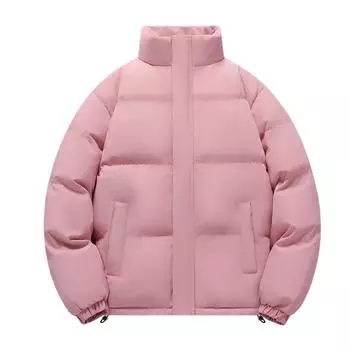 Men s Winter New Stand Collar Solid Color Thickened Long-sleeved Cotton Jacket Trendy Men s Warm Casual Personalized Cotton Jacket M розовый