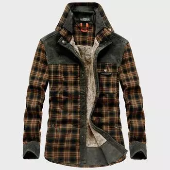 Men s Winter Padded and Thickened Plaid Warm Shirt Long-sleeved Business Casual Cotton Jacket 4XL