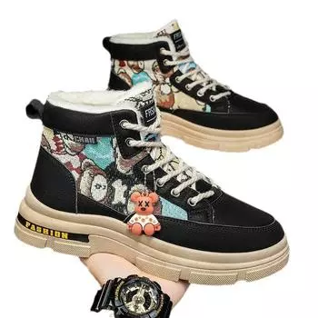 Men S Winter Plush Warm Snow Boots For Men High Top Thick Bottom Non-Slip Casual Cotton Shoes Chunky Handsome Outdoor Sneakers 39 хаки