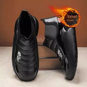 Men s Winter Snow Boots: Warm, Non-slip, Waterproof, Thick Bottom, Plus Velvet, Short Tube US 11 чёрный