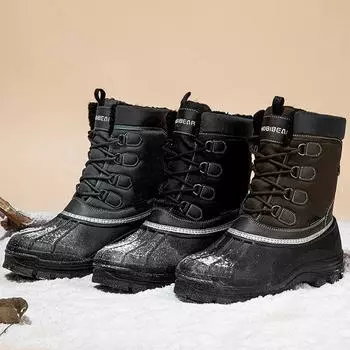 Men s Winter Snowy Boots New Fashion Anti Slip Waterproof Plush Warm Comfortable Short Boots Outdoor Fishing Casual Cotton Shoes 40 чёрный