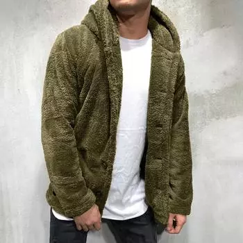 Men s Winter Solid Color Cardigan Casual Blouse Fleece Tops Coat XL