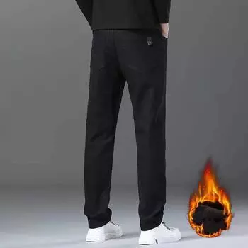 Men s Winter Straight Fleece Casual Pants Thick Warm Business Casual Elastic Velvet Trousers 38