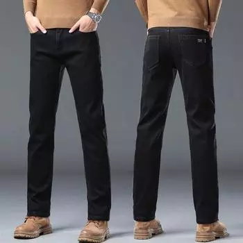 Men s Winter Stretch Padded Jeans Men Thickened Loose Straight Warm with Flannel Trousers Autumn and Winter Trousers 28