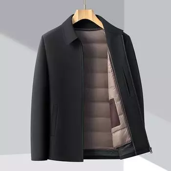 Men s winter thickened coat with removable lining white duck down middle-aged high-end business jacket dad lapel top 170