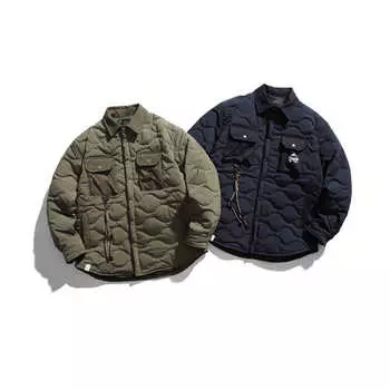 Men s Winter Thickened Patch Pockets Workwear Jacket Youth Long-sleeved Lapel Retro Warm Jacket 2XL зелёный