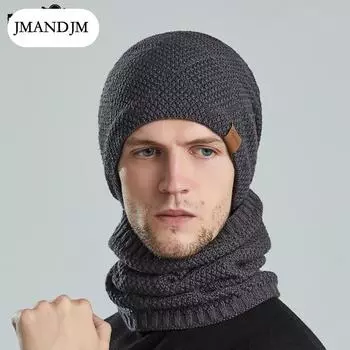 Men s winter warm scarf, knitted hat, European and American solid color velvet hat, winter cold-proof thickened suit чёрный