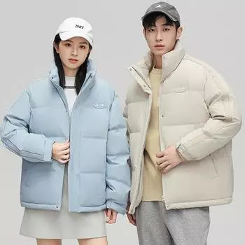 Men s Winter White Duck Down Loose Stand-up Collar Warm Bread Clothes Couple Fashion Versatile Jacket M